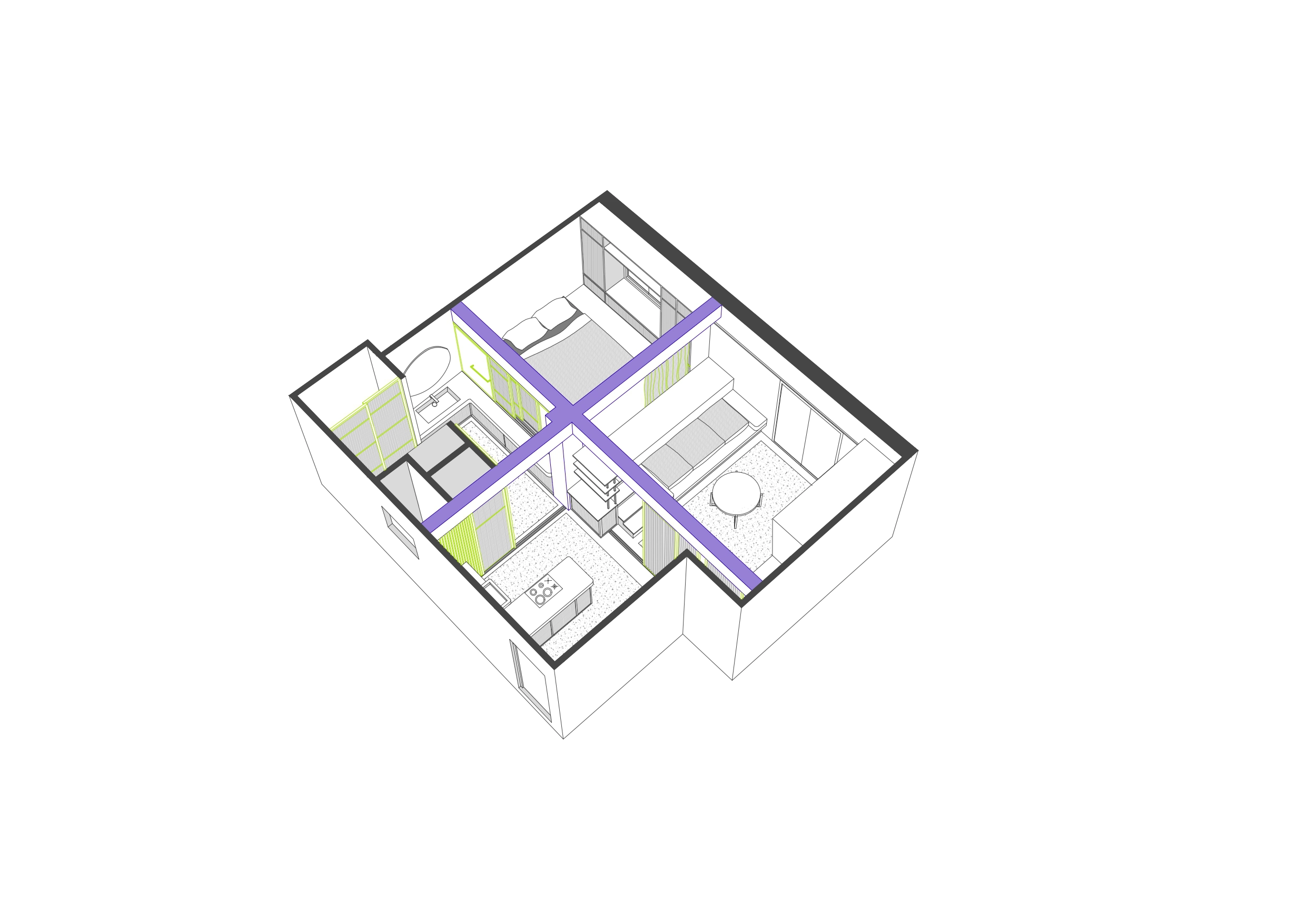 Axonometric 3d drawing of the apartment